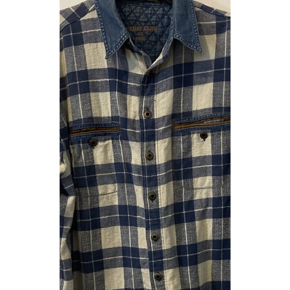 Fryday Club by NRK Flannel Button Up Mens Large Blue Plaid Casual Collared - Picture 2 of 10